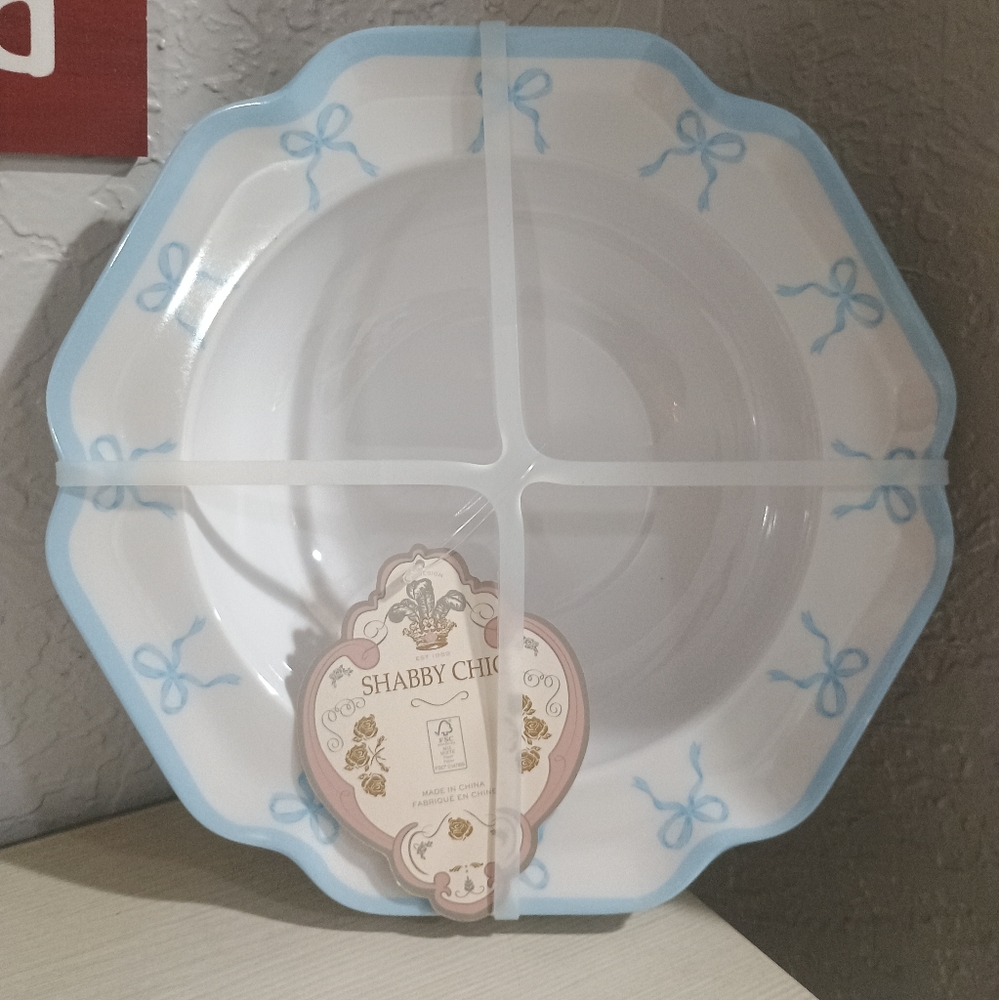 Shabby Chic Blue Bow Melamine Bowl Set of 4 New